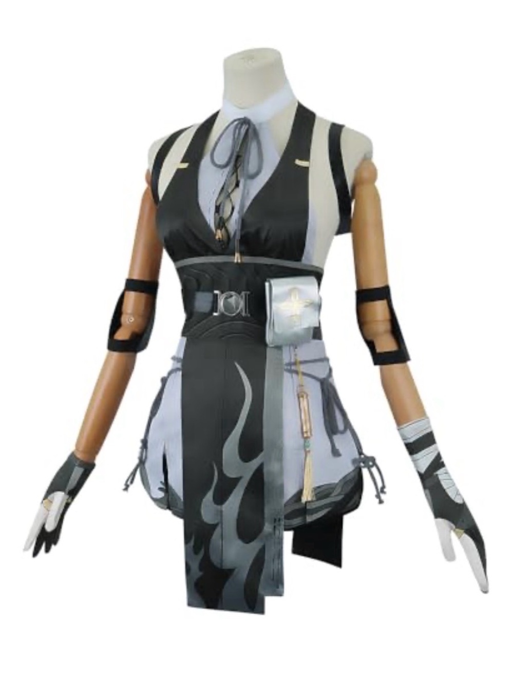 Gray and Black Women's V-Neck Fantasy Dress with Waist Sash